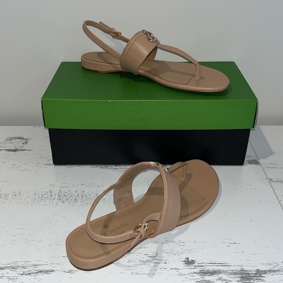 ♠️kate spade Kendra T-Strap Thong Leather Sandals, Light Fawn Tan NIB - Picture 10 of 14